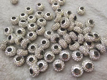 

10pcs 7x12\10x20mm Clear white crystal Pave polymer Clay Cylinder/Drum Barrel rondelle Micro Pave Spacer Beads, Large Hole