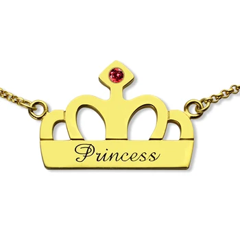 

AILIN Handstamped Princess Name Necklace Gold Color Crown Necklace with Birthstone My Little Girls Princess Name Jewelry