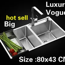 Квартира мыть овощи большой Кухня ручная раковина двойной паз прочный 304 нержавеющая сталь Лидер продаж 800x430 мм