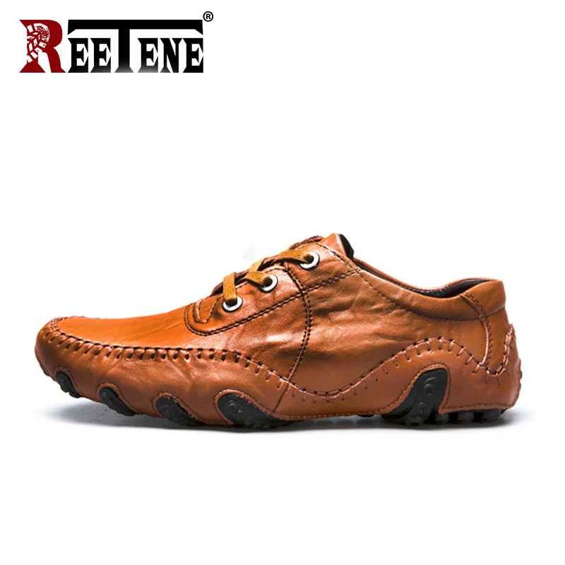 REETENE/новые удобные водонепроницаемые мокасины; лоферы; Мужская обувь; кожаная обувь; Мужская Повседневная зимняя обувь; мужские уличные кроссовки; мужская обувь - Цвет: Brown04