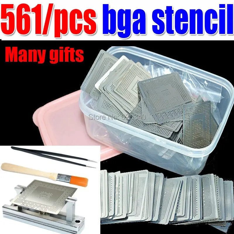 

Free shipping 561 pcs. / Set. BGA Stencil + jig direct heating + box for BGA reballing kit BGA reballing kit + gift