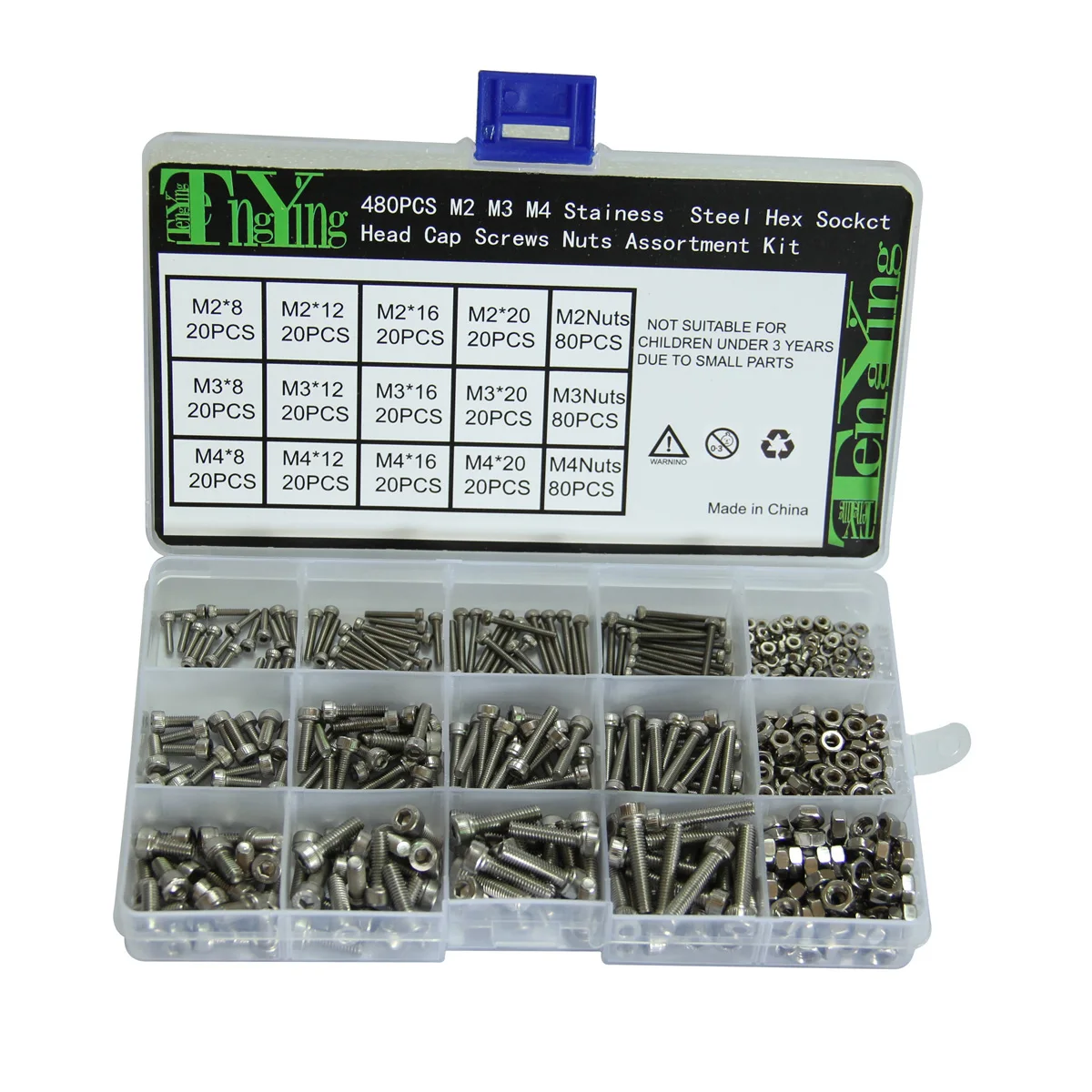 480pcs 304 Stainless Steel Metric M2 M3 M4 Hex Socket Head Cap Screws