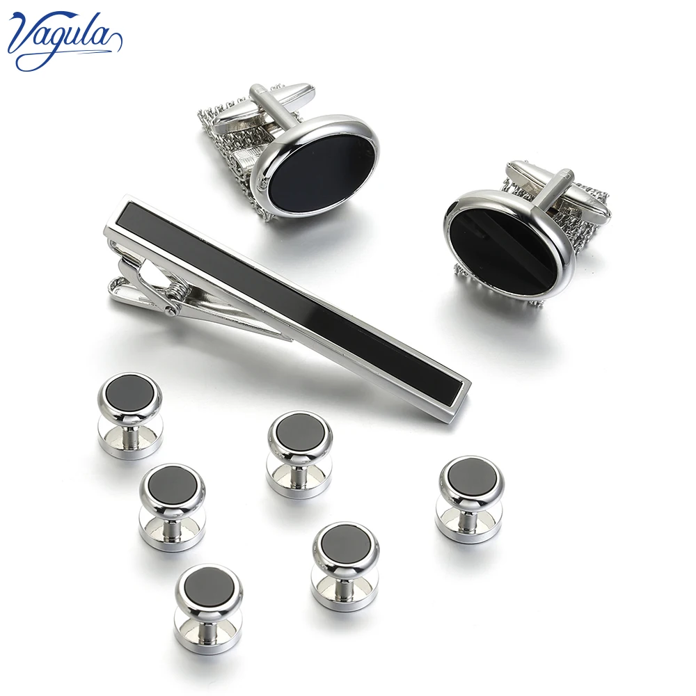 

VAGULA New 9PCS Cuff links Tie Clip Collar Stud Spinki Tuxedo Gemelos Cuff Link Tie bar pin Wedding Gift 100