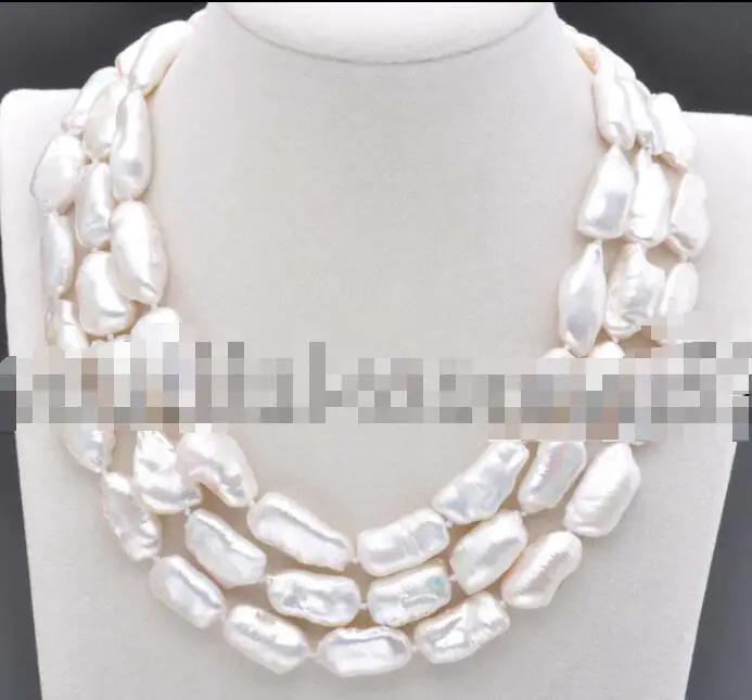 

Free shipping 20mm White BAROQUE DENS Biwa REBORN KESHI PEARL Necklace 48inch
