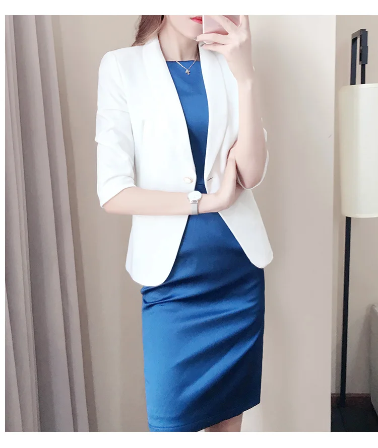 Royal Blue blazer women suit with white jackets two piece skirt suit