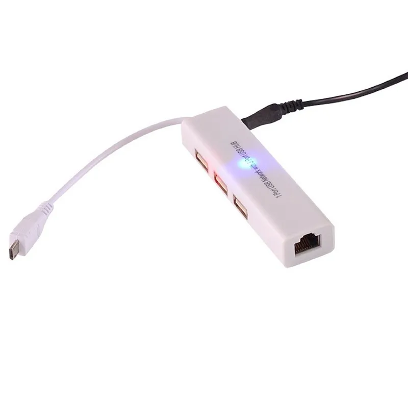 Micro USB to Network LAN Adapter RJ45 with 3 Port USB 2.0 HUB Adapter for Android