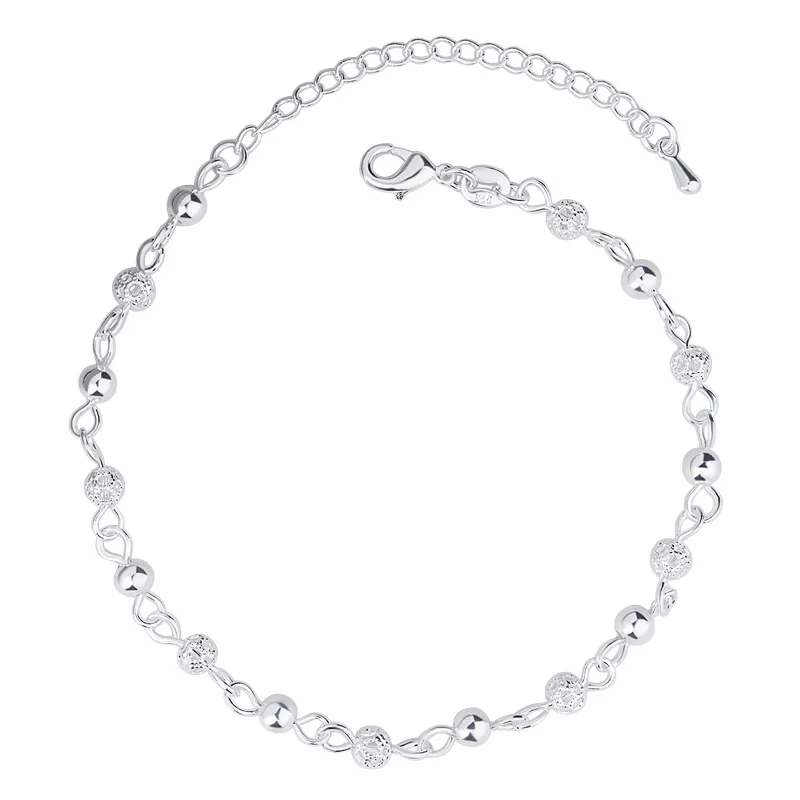 Fashion 925 Sterling Silver Anklet fine Jewelry bead crystal Foot Chain For Women Girl S925 Silver Ankle Chain Leg Bracelet