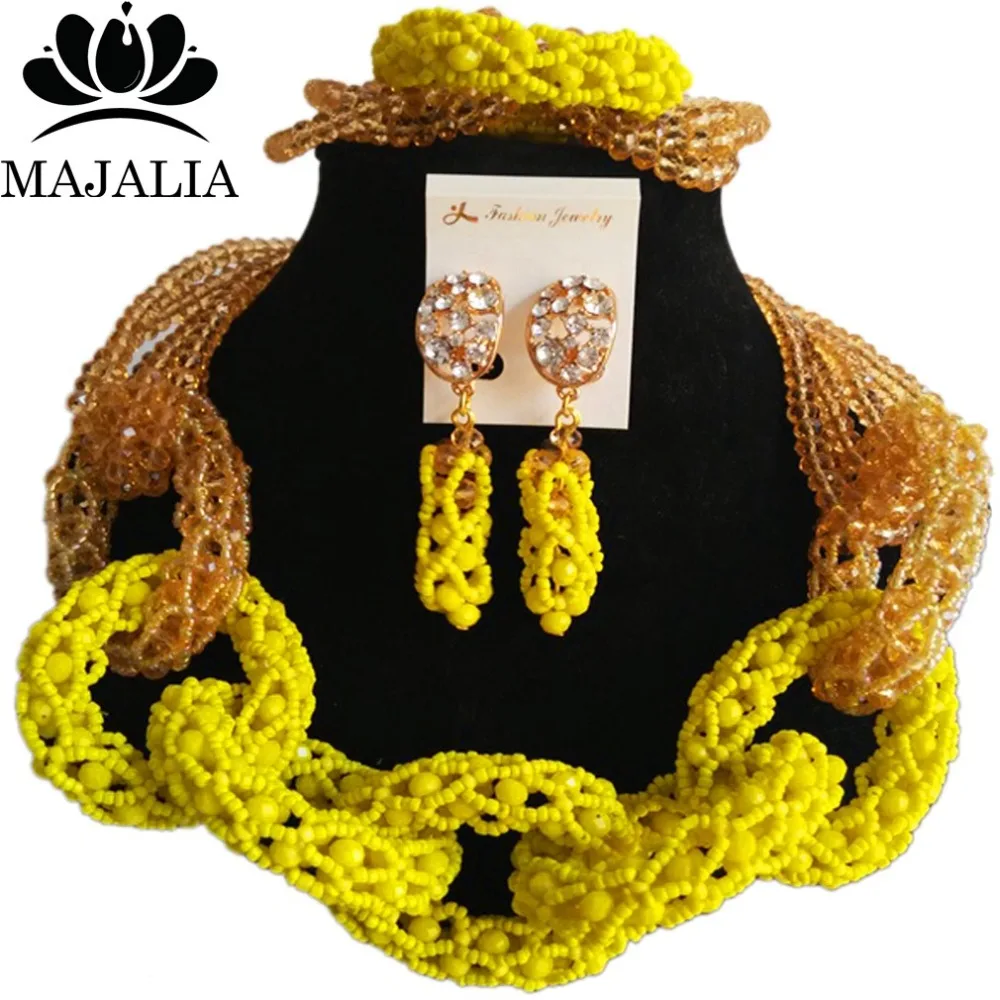  Majalia nouvelle mode mariage nigérian ensemble de bijoux africains Opaque jaune et Champagne crist