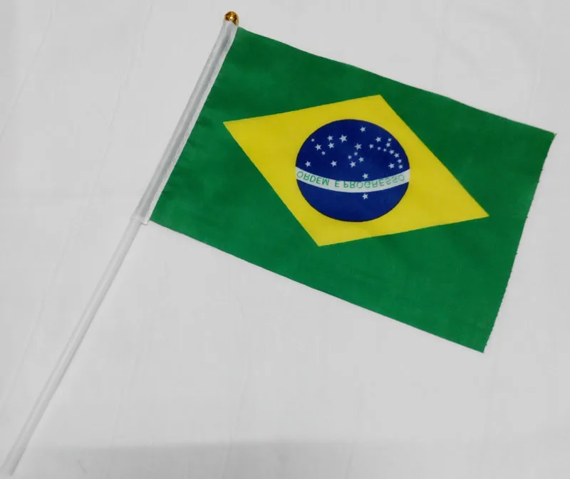 

12 pieces a dozen of Brazil hand flags Digital Printed Polyester National banners with plastic flagpoles