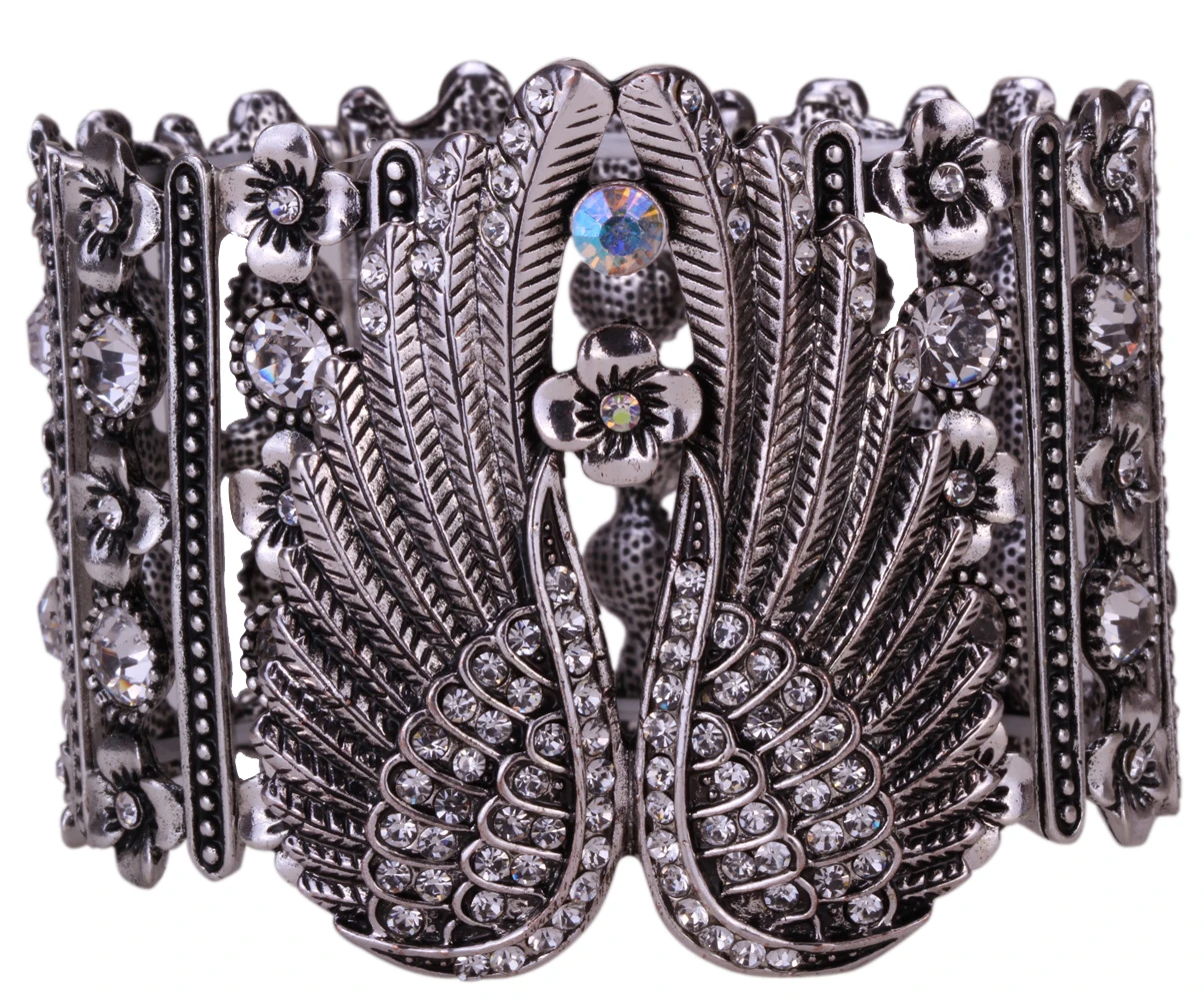 Guardian Angel Wings - Stretch Cuff Bracelet for Women - Crystal Jewelry Antique Silver with Gem Stones - I Love Fashion 365 - Zovasa
