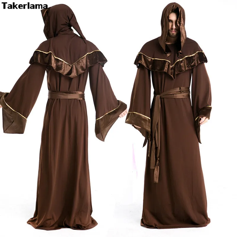 

New Arrival Men's Halloween Costume Gothic Witch Gown European Religious Priests Male Cosplay Role-playing Clothes with Belt