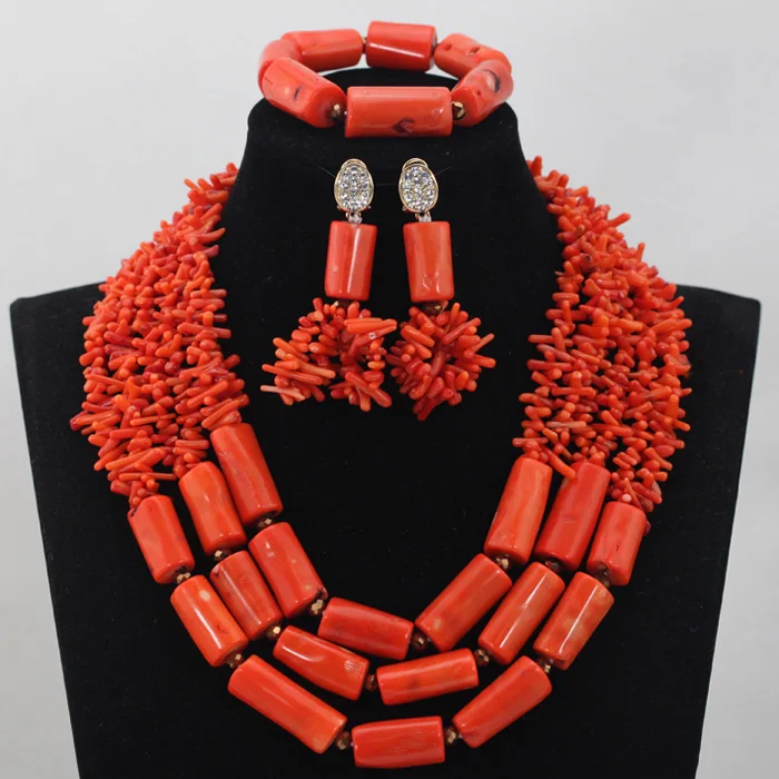 African Women Jewelry African Coral Beads Necklace Set African Wedding Beads Beaded Necklace Set African Necklace Set Bride Coral Beads Set