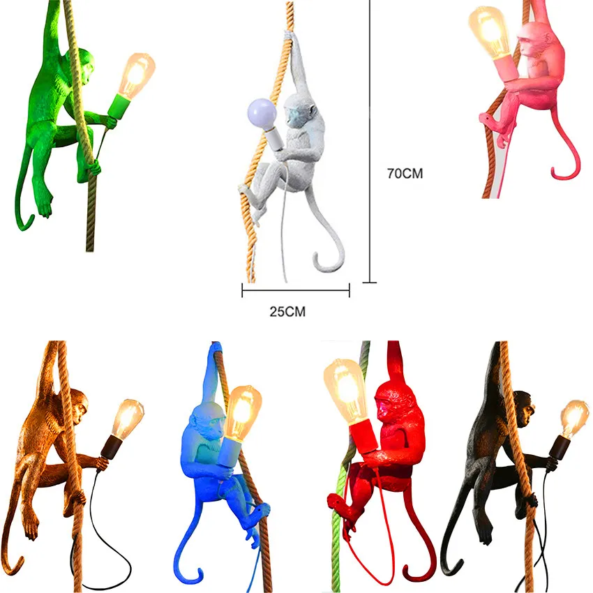 Скандинавская 7 цветов пеньковая веревка лампа в форме обезьяны подвесные светильники художественные реплики полимерная Подвесная лампа для украшения бара Кухонные светильники - Цвет корпуса: Pendant Lamp