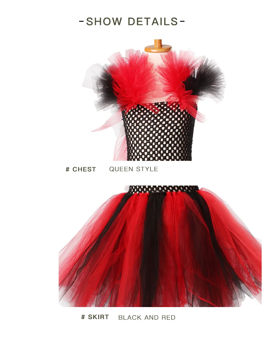Girls Halloween Carnival Party Tutu Dress Handmade Evil Queen Tulle Dress with Witch Hat Children Fancy Dress Up Clothing (10)