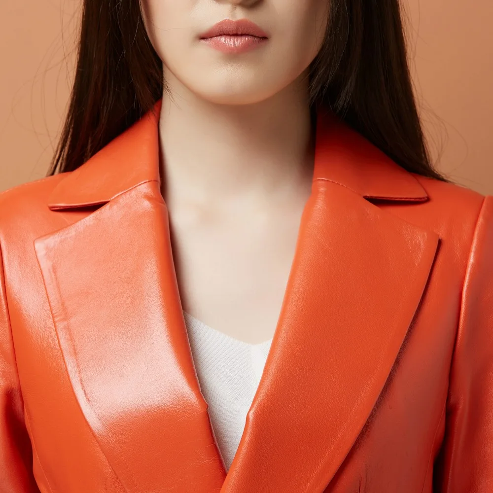 Gacket Mince Veste Vêtements Véritable Mouton Automne Cuir Hauts orange Femmes De Pour Peau Noir Printemps gris Manteau Dames En S6x4q5x7w