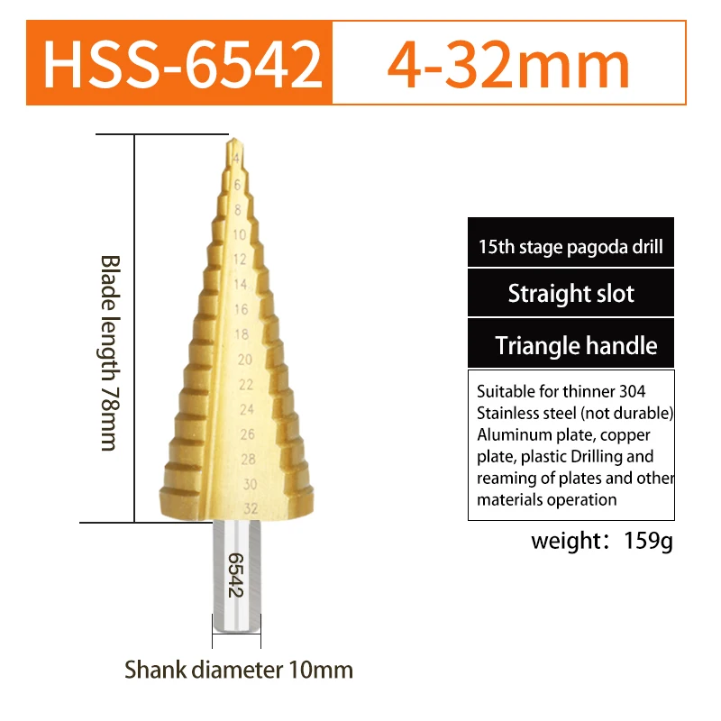 AIRAJ многофункциональное сверло из нержавеющей стали пагода сверло конус расширитель металлический Дырокол Шаг сверло перфоратор - Цвет: 6542 striaight4-32