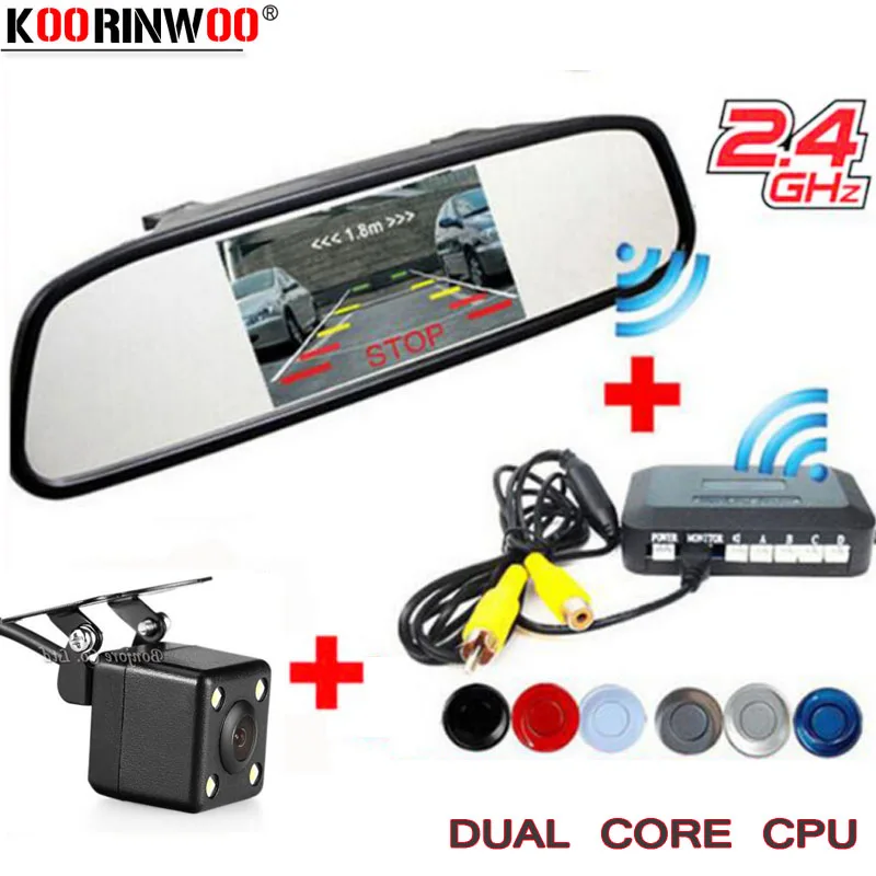 

Koorinwoo Wireless Car Parking system Car Sensors System Kit LCD Monitor Digital CCD HD Auto rear view Camera Black/White/Red
