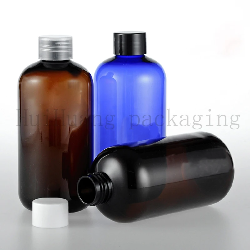 

wholesale 30PCS 250ml round amber empty cosmetic packaging shampoo liquid soap bottles,brown container with screw lid PET bottle