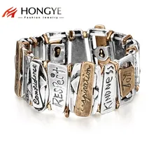 HONGYE классические трендовые браслеты в стиле стимпанк геометрические вырезание букв браслет для женщин унисекс модные ювелирные изделия браслет регулируемый