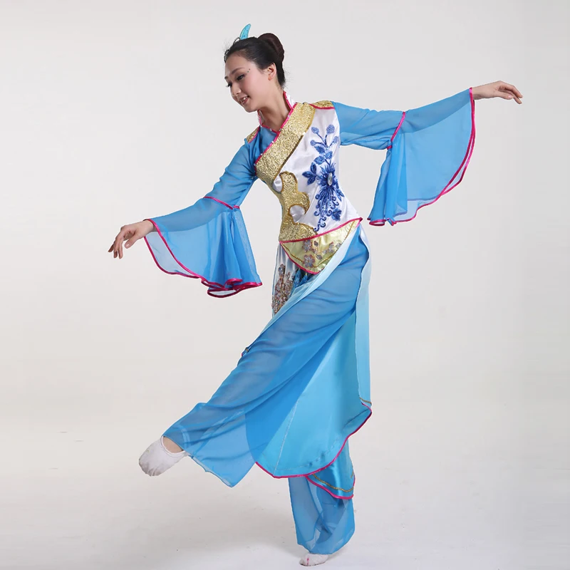 (084) Chinese folk classical dance sequined Poetic performance clothing square yangko fan dance clothing Hanfu dynasty costumes