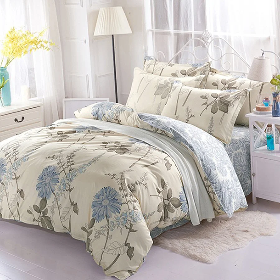 

3D Flowers Printing Bedding Set Queen Size Brief Style Bedsheet Duvet Case Pillowcases 3/4pcs set Home Textiles