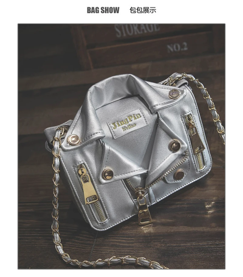 Punk Motobike Silver Women Shoulder Bag Cool Jacket Shaped Mini Crossbody Lapel Clothes For Girls Ladies Travel Bolsa SS3503 (4)