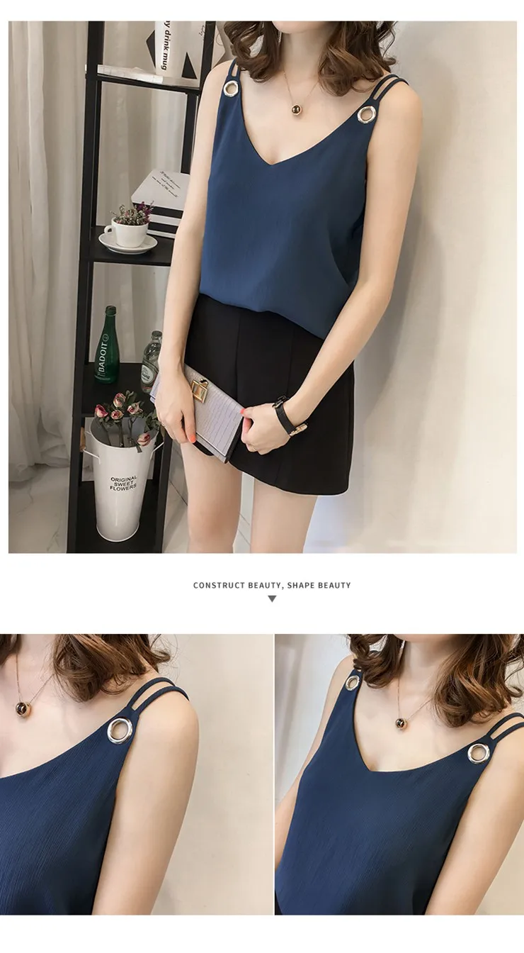 Summer Chiffon Blouse Shirt Women Plus Size Tops Mujer Strap Blusas Femininas Shirts V-neck Sleeveless Blouses Femme Tops 2018  (3)