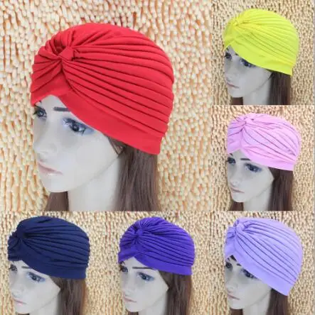 

12pcs 2017 Women India Scarf Hat Retro Headband Hijab Muslim Turban Ear Cap Pleated Headwear Bandanas Head Beanies Fold Cap
