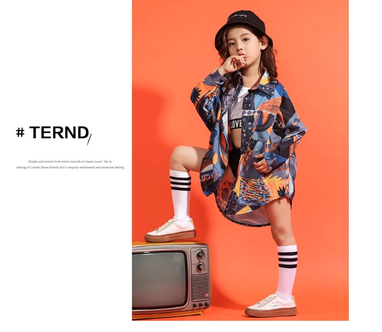 Long Sleeve New Pattern Girl Sir Hip-hop Dance Clothing Children JAZZ Korean Multi Color Suit Show Autumn Spring Clothes 180 T (10)