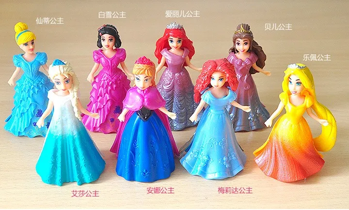 

Hot Princess MagiClip Elsa Anna Ariel Rapunzel Snow White Cinderella Belle Merida 8PCS Small Doll Fashion Figure Toys