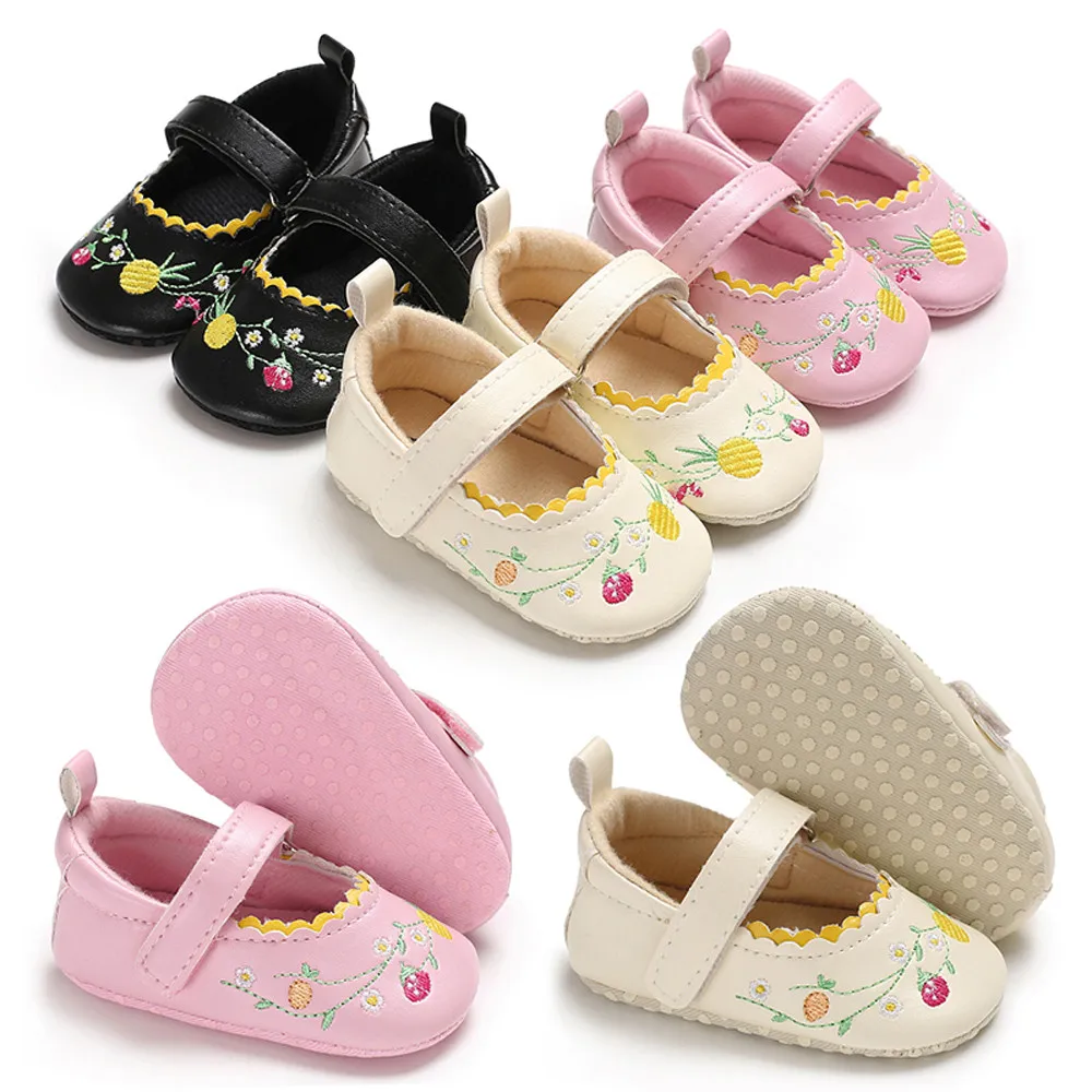 

Infant Newborn Baby Girls Shoe Embroidery Soft Crib Anti-slip Princess Shoes