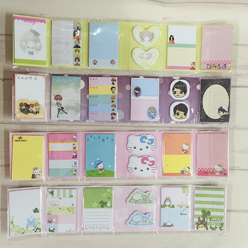 

6 in 1 Long Version Cartoon Cute Memo Pad Self-Adhesive Note Sticker Book Paper Decorative Sticky Pad Office School Supplies