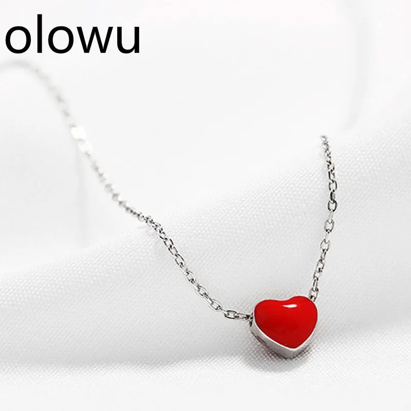 

olowu Small Heart Choker Necklace Silver Color Chain Love Necklace Red Enamel Collar Heart Jewelry For Girlfriend Gifts