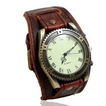 

Hot Selling Vintage Cow Leather Bracelet Watch Men Women Wrist Watches Roman Numerals Casual Quartz Watch Relogio Feminino