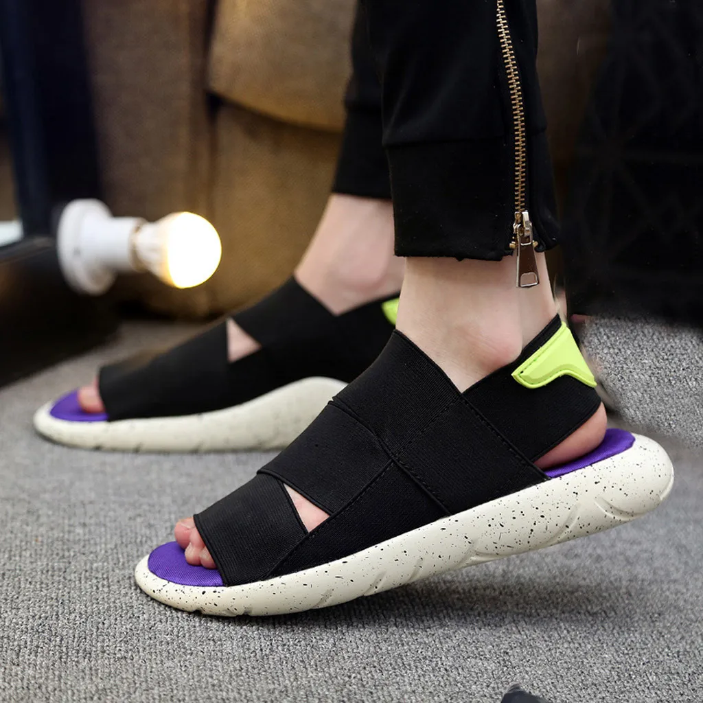 

2019 Men's Fashion Casual shoes Couple Summer mixed color Elastic Non-slip Sandals Wild Casual Slippers Light Weight Sandals