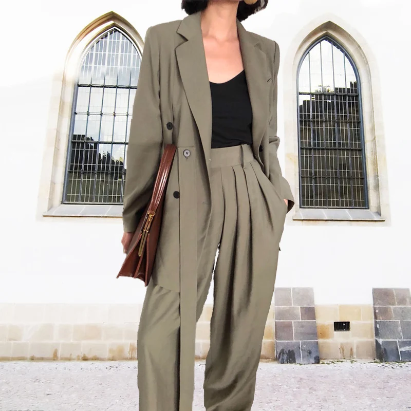 Женский комплект GetSpring с блейзером широкие брюки костюм в стиле casual из двух
