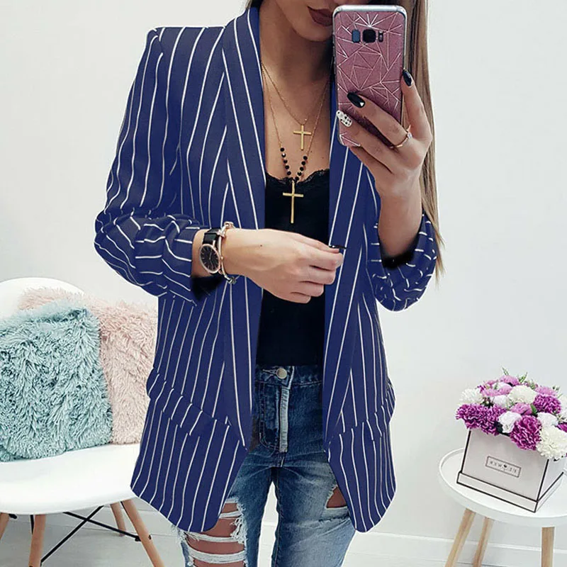 

Women Blazers and Jackets Ladies Blazer Woman 2019 Work Wear Striped Suit Jacket Female Office Lady Formal Female Blazer mujer