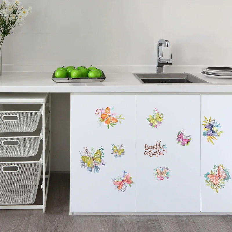 عالية الجودة فراشة القلب الفريزر Eefrigerator باب خزانة ملابس الأطفال هدية الزخرفية جدار ملصقا ملصقات ورق حائط للمنزل