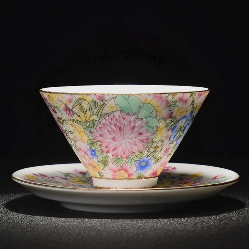 Пастельный цветок чай образец чашки чая ручной цвет синий и белый фарфор Цзиндэчжэнь имитация pick цветы высокий белый porcel - Цвет: Фиолетовый