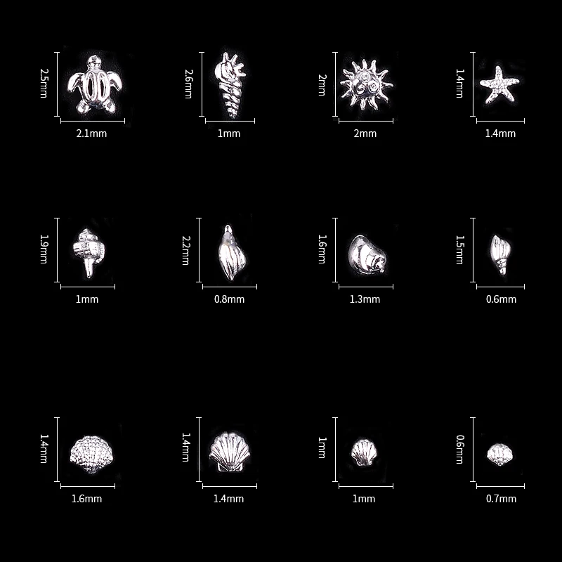 12 балок серебристые металлические гвозди смешанные океанские морские раковины/Морская звезда 3d металлические кусочки хлопьев DIY Дизайн ногтей украшения в колесе
