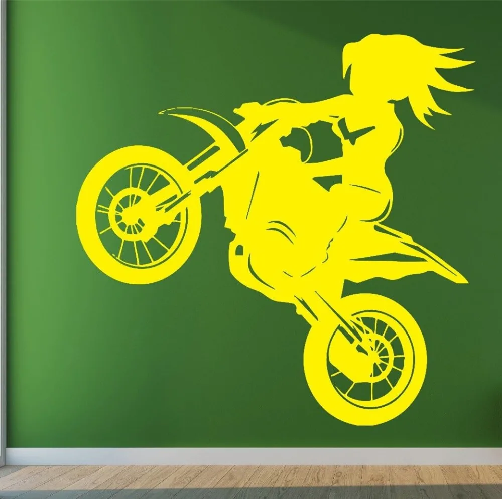 

Free Shipping Wall Vinyl Sticker Home Decor Motorbike Girl Biker Speed Banked Emotions Art PVC Removable Decals GW-102