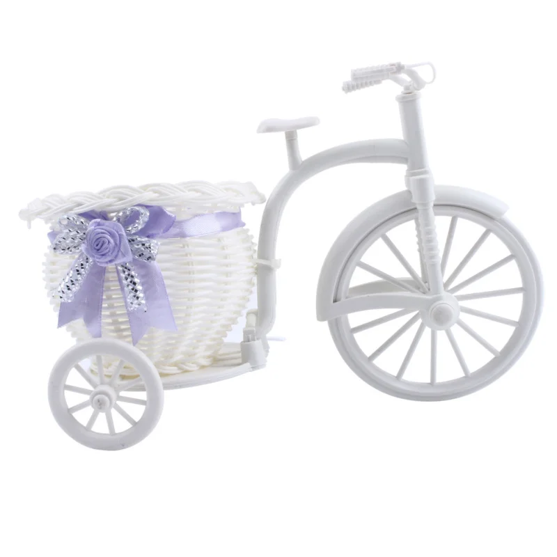 Stylish Design Handwork White Mini Tricycle Bike Flower Basket Storage