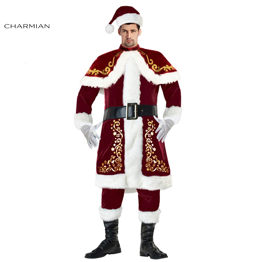 

Charmian Men's Plus Size Jolly Ole St. Nick Santa Christmas Costume Cosplay Carnival Christmas Fantasias Costumes