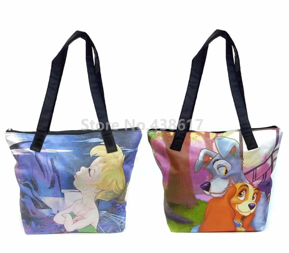 

New Fairies Tinkerbell Lady and the Tramp Dwarf Women Shoulder Bag Large Handbag Fashion Cartoon Casual Tote Girls Shopping Bags