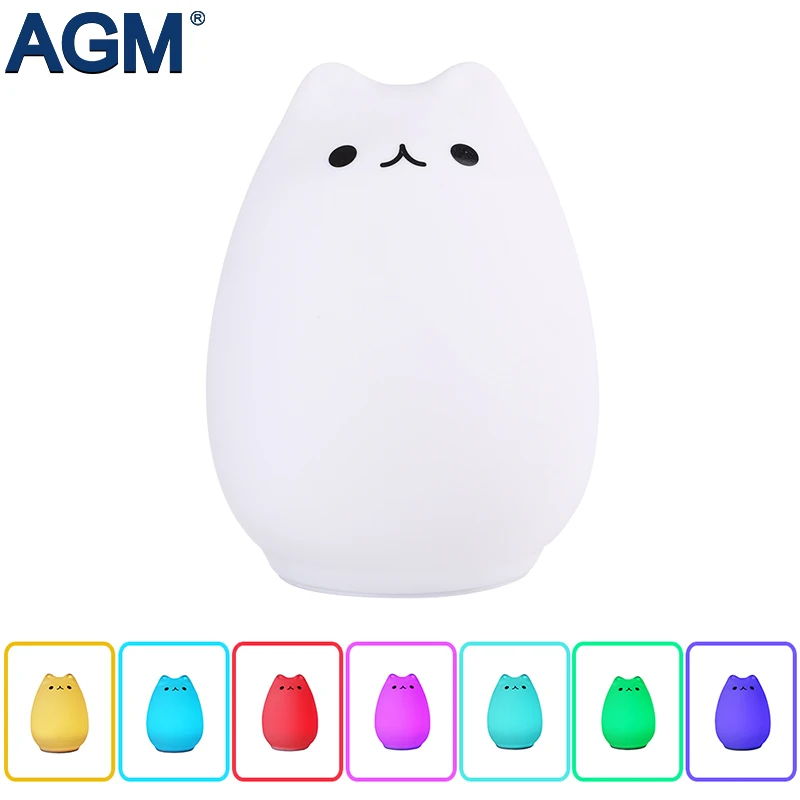

AGM Cute Cat LED Night Light USB Charge Lovely Silicon 7 Color Flashing Luminaria Touch Sensor Animal Lamp Children Baby Nursery