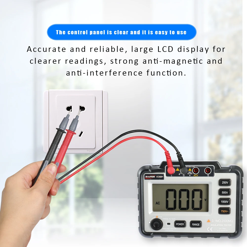 

VC60B+LCD Digital Display Insulation Resistance Tester Megameter DC250V/500V/1000V AC750V with Wide Measuring Range
