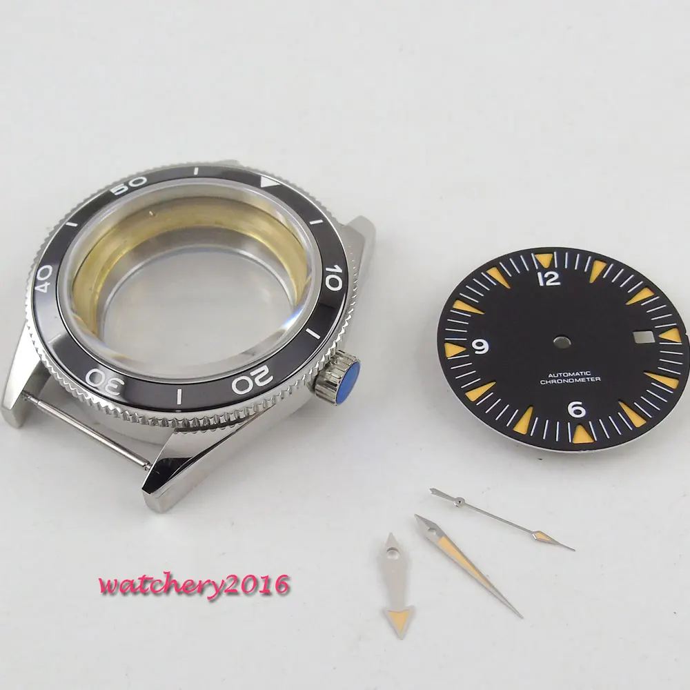 New 41mm parnis black Dial + Hands + Watch Case set fit ETA 2824 2836 Movement Sapphire Glass High quality hardened Watch Case New 41mm parnis black Dial + Hands + Watch Case set fit ETA 2824 2836 Movement Sapphire Glass High quality hardened Watch Case