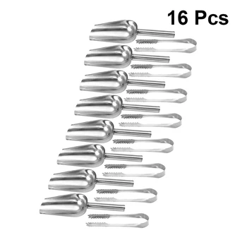 

16 Pcs Stainless Steel Ice Scoop Sweet Candy Buffet Ice Tongs Kitchen Utility Scoops Wedding Bar BBQ Party