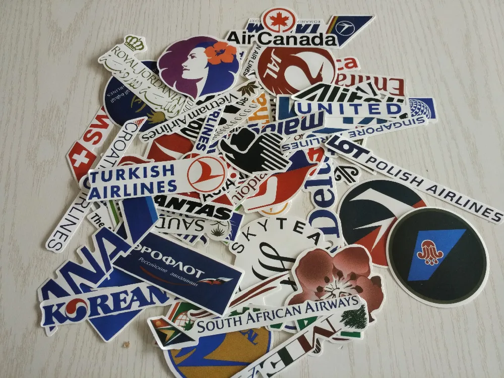 

52Pcs New Style Airline Logo High Quality Stickers Aviation Travel Trip For Suitcase Laptop Decal Fashion DIY Waterproof Sticker