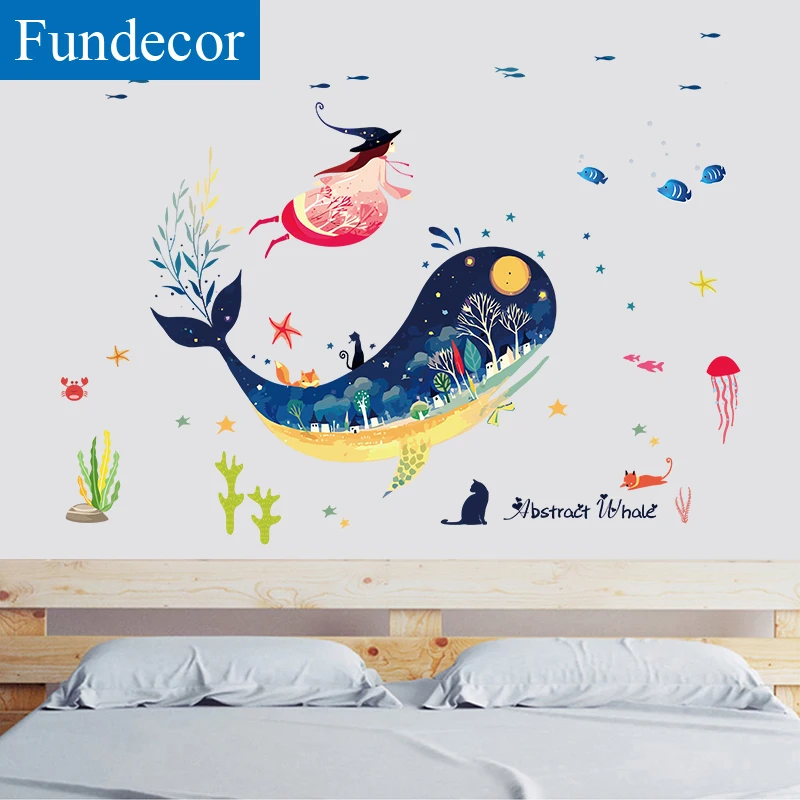 [Fundecor] подводная лодка КИТ животных стены Стикеры для детей номеров для маленьких девочек Спальня Ванная комната Плитки настенные наклейки